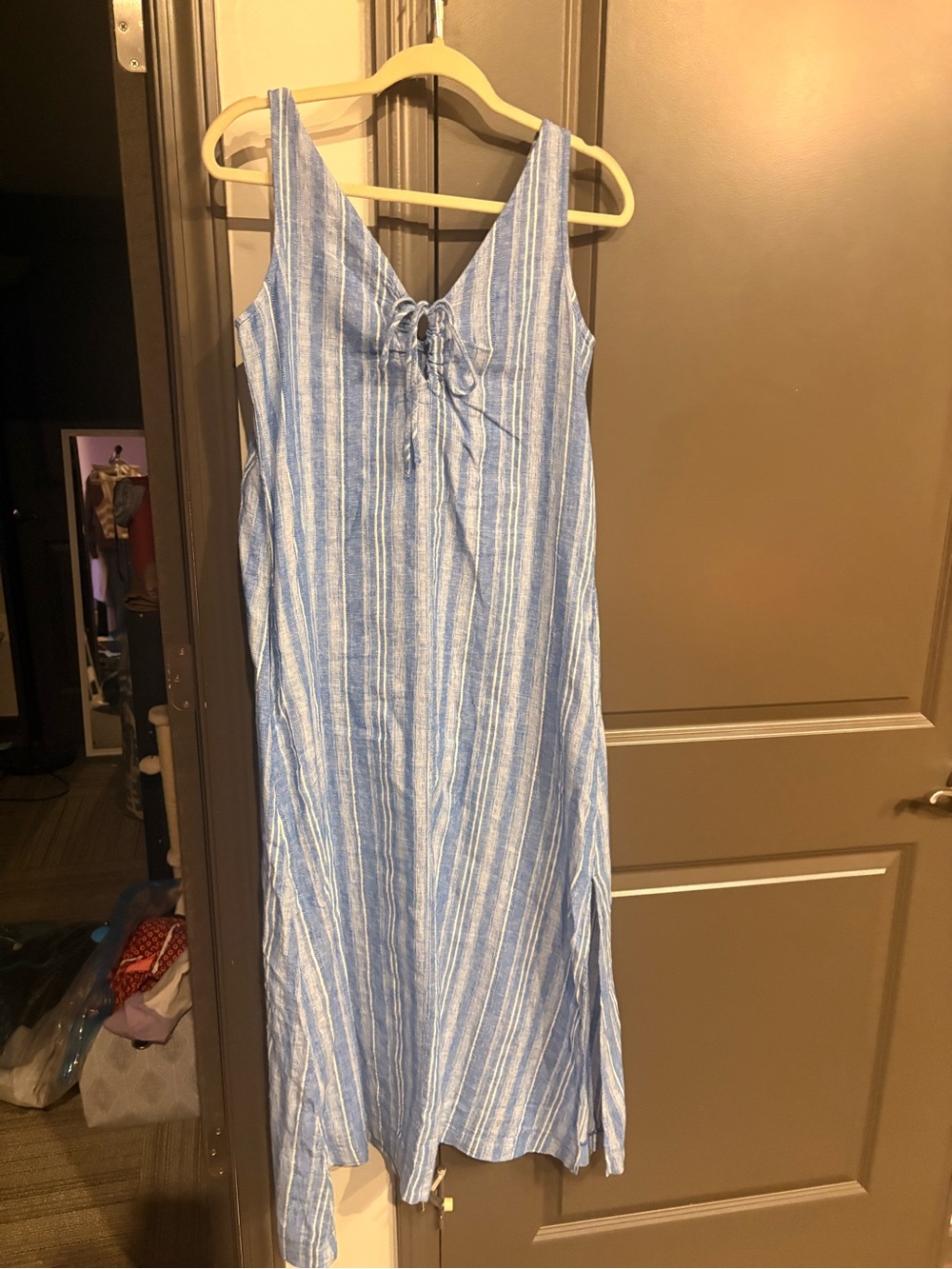 Lou & Grey Blue and White Striped Maxi Dress with Front Tie